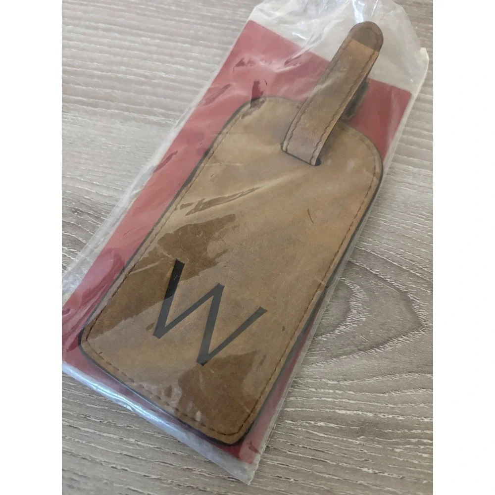 Sundance Monogrammed Leather Luggage Tag Tan Initial W New‎ Travel Accessory